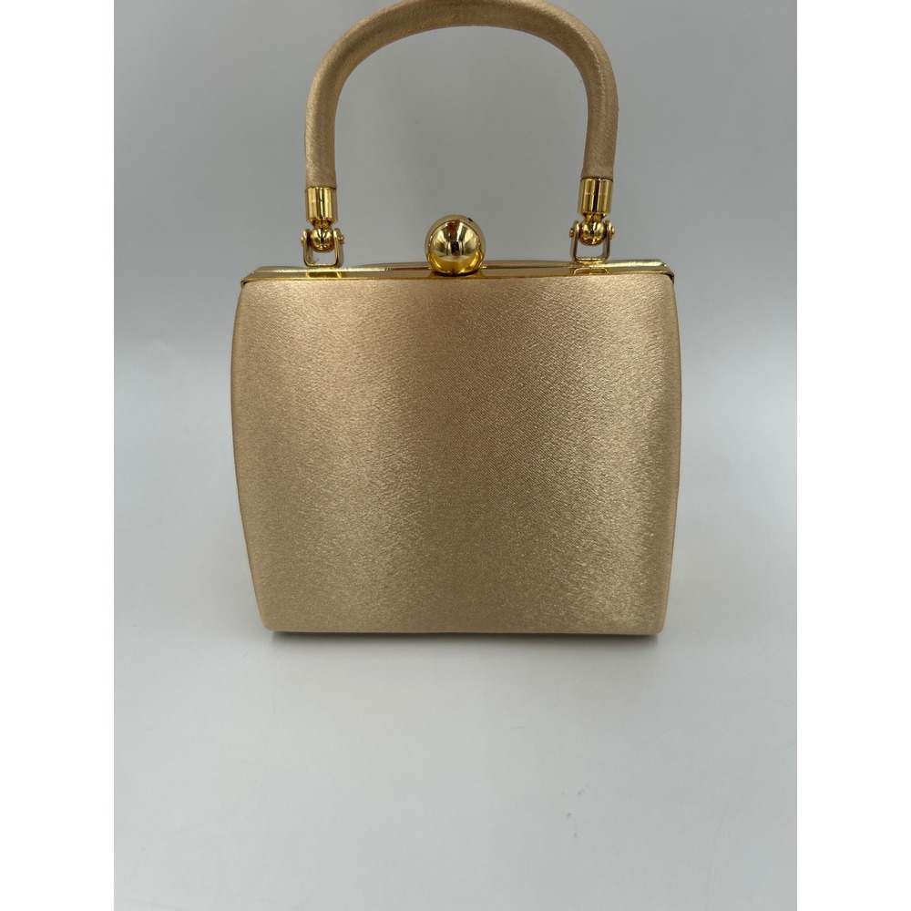 Preston and York Champagne Gold Satin Evening Bag Kiss Lock Clutch Top Handle